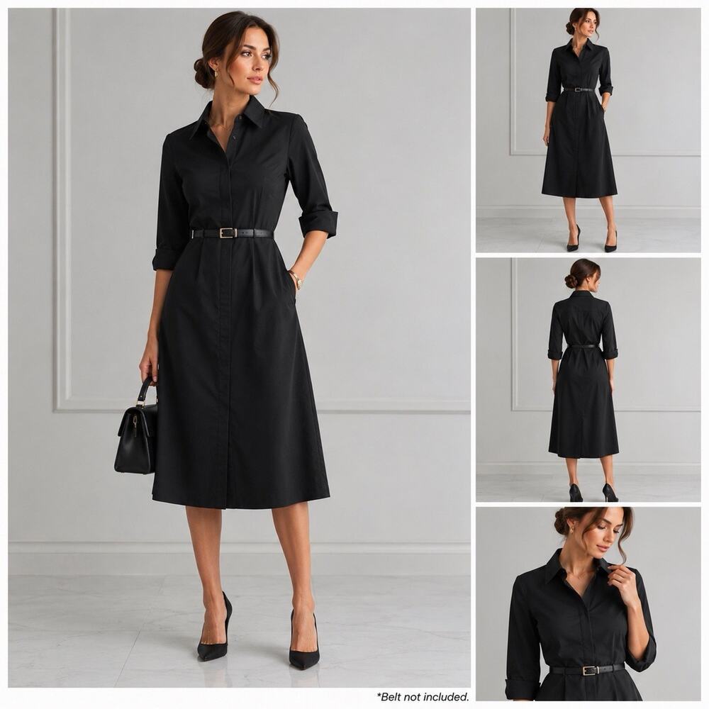 BOSS Hugo Boss Black Shirt Dress Womens Career Midi Minimalist Classic 4 No Belt